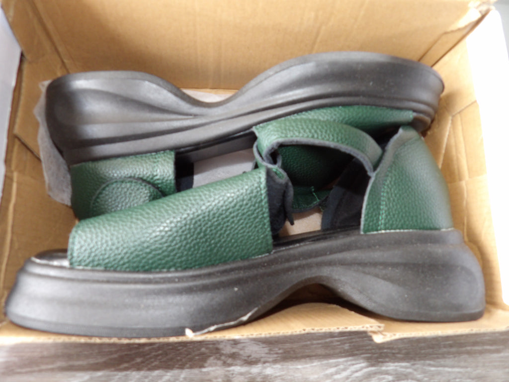 Chunky Green Leather Platform Wedge Sandals – Green/Black (Size EU 39)