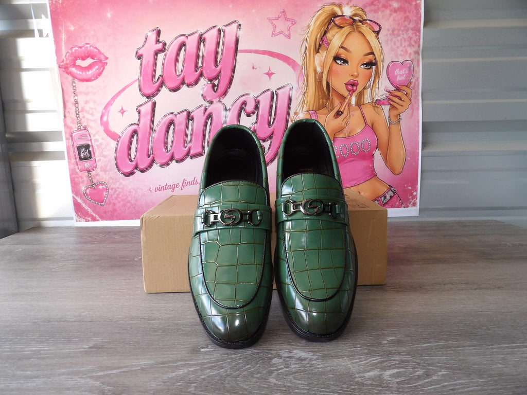 Mens Leather Casual Dress Shoe – Green/Black (Size EU 43)