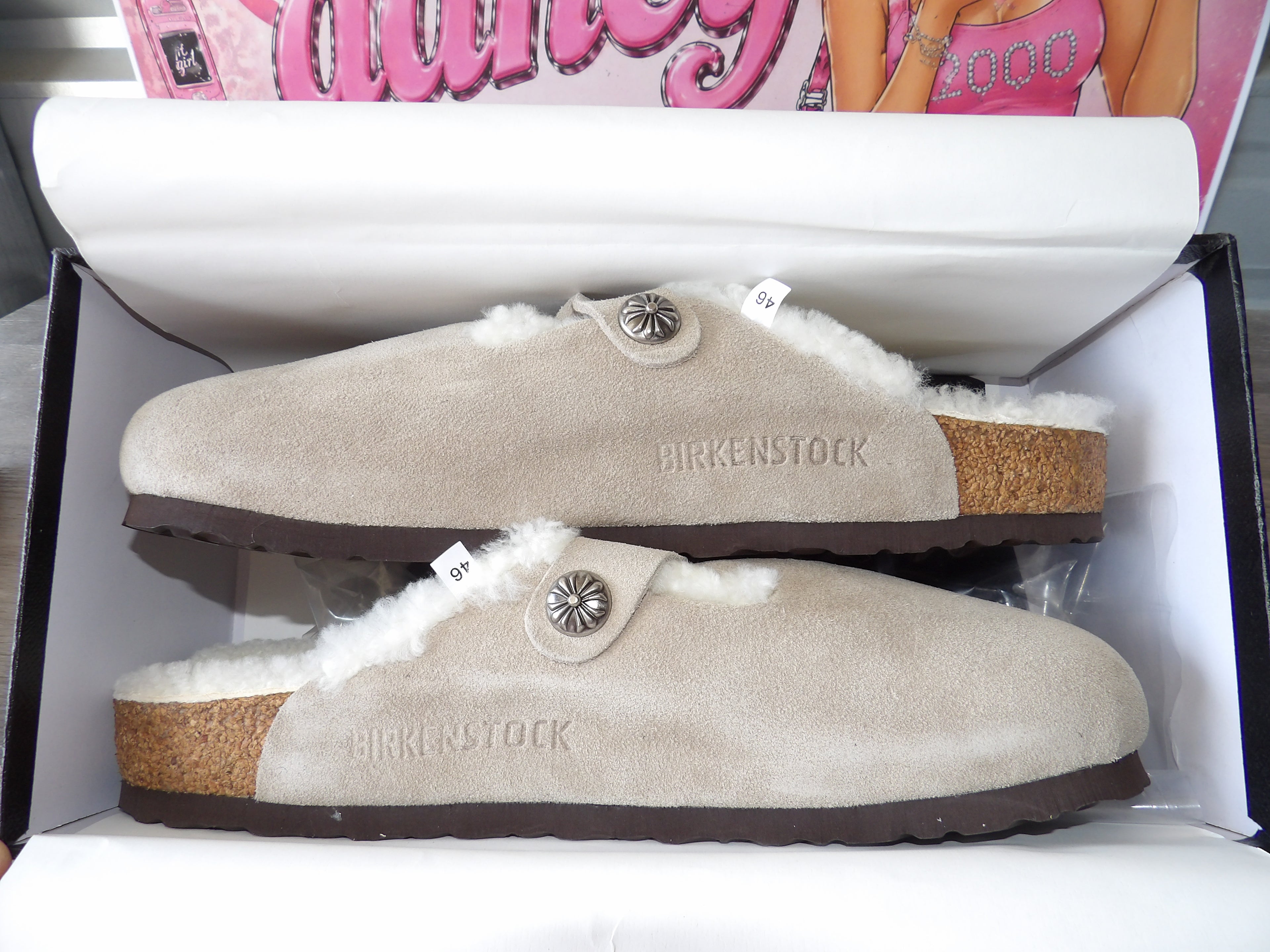 Birkenstock Chrome Heart Boston Shearling Clogs – Sandy (Size EU 46)