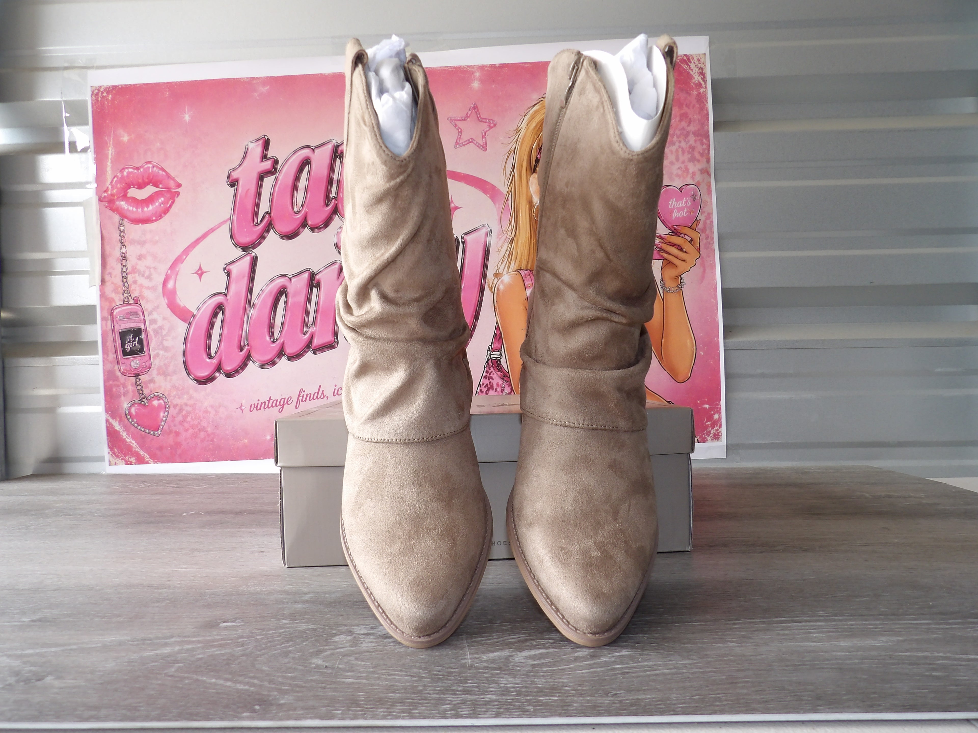 Mia Girl Tawny Block Heel Cowboy Boots – Taupe (Size US 8.5)
