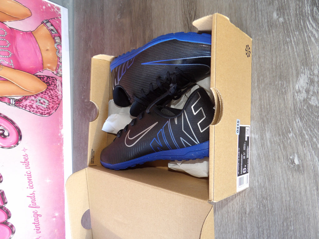 Nike Junior Mercurial Vapor 15 Club TF Soccer Shoe – Black/Chrome - Hyper Royal (Size US 6Y)