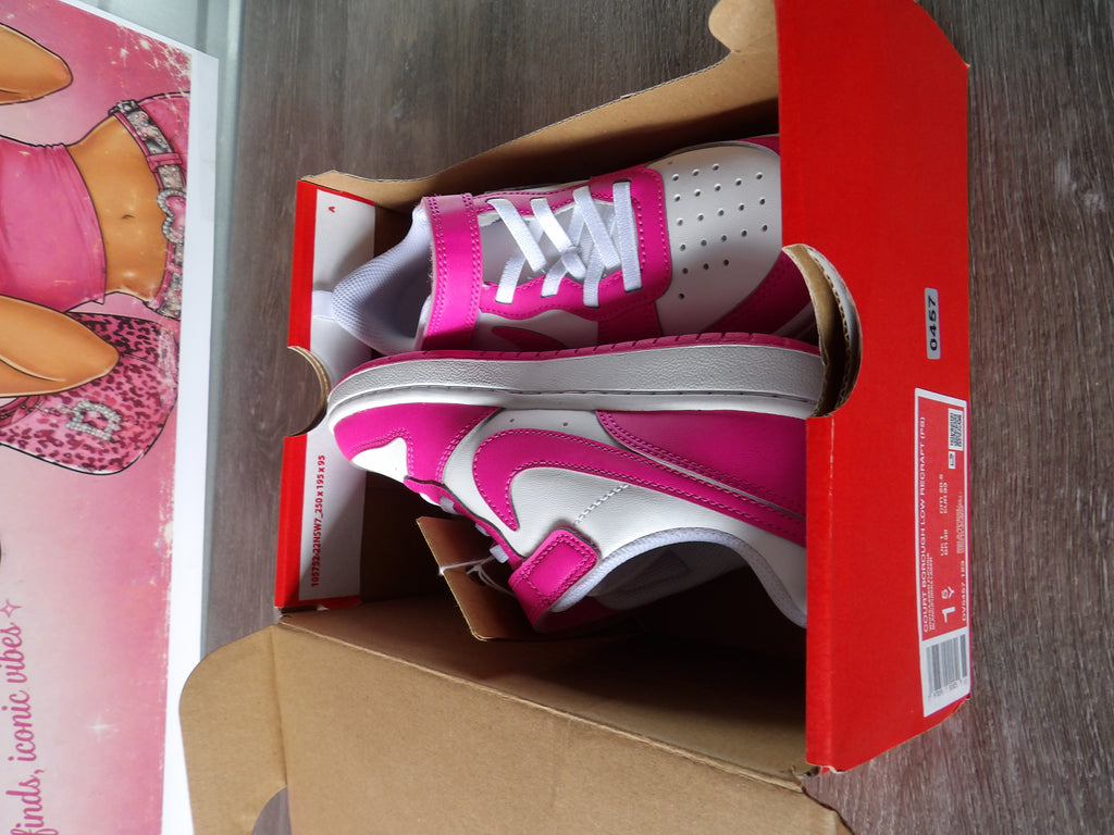 Nike Court Borough Low Recraft Shoes – White/Laser Fuchsia (Size US 1.5Y)