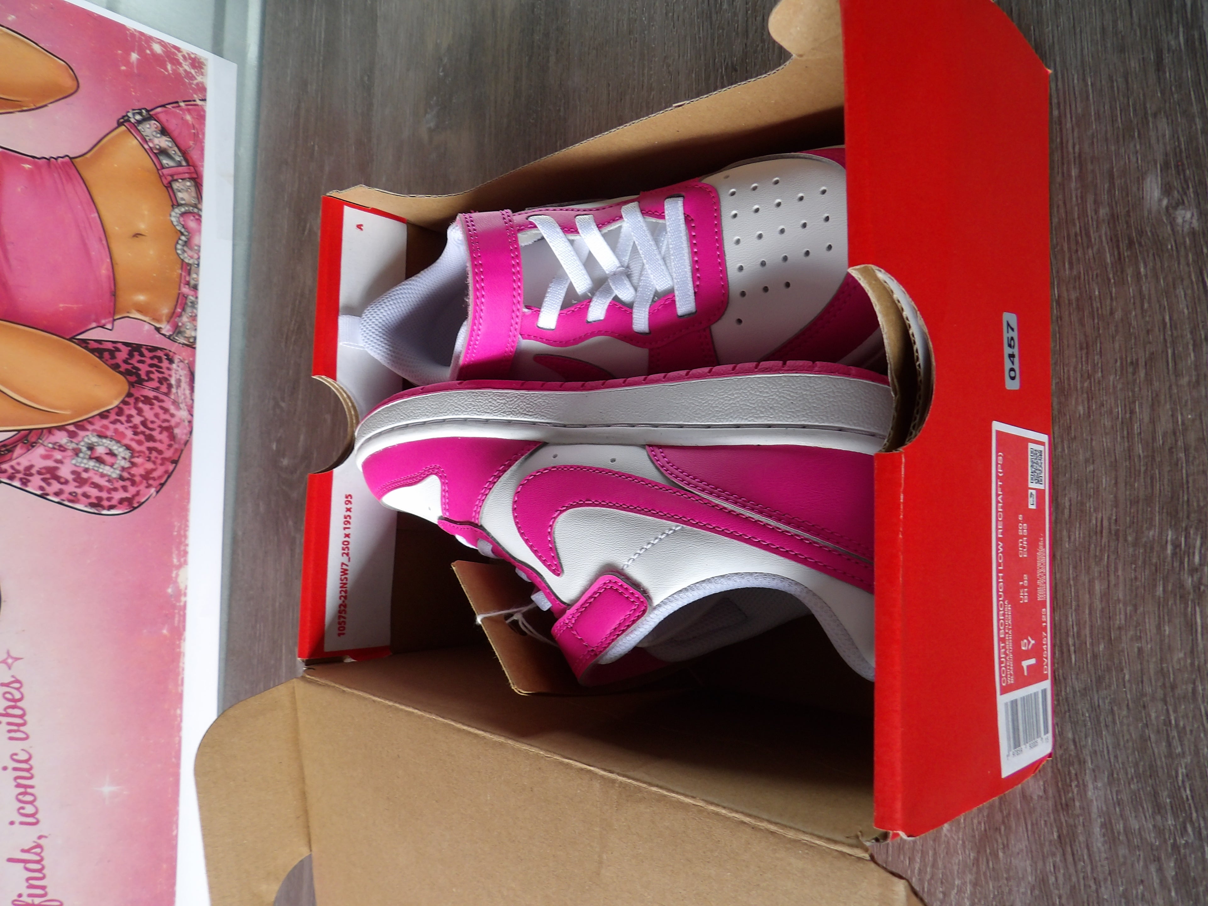 Nike Court Borough Low Recraft Shoes – White/Laser Fuchsia (Size US 1.5Y)