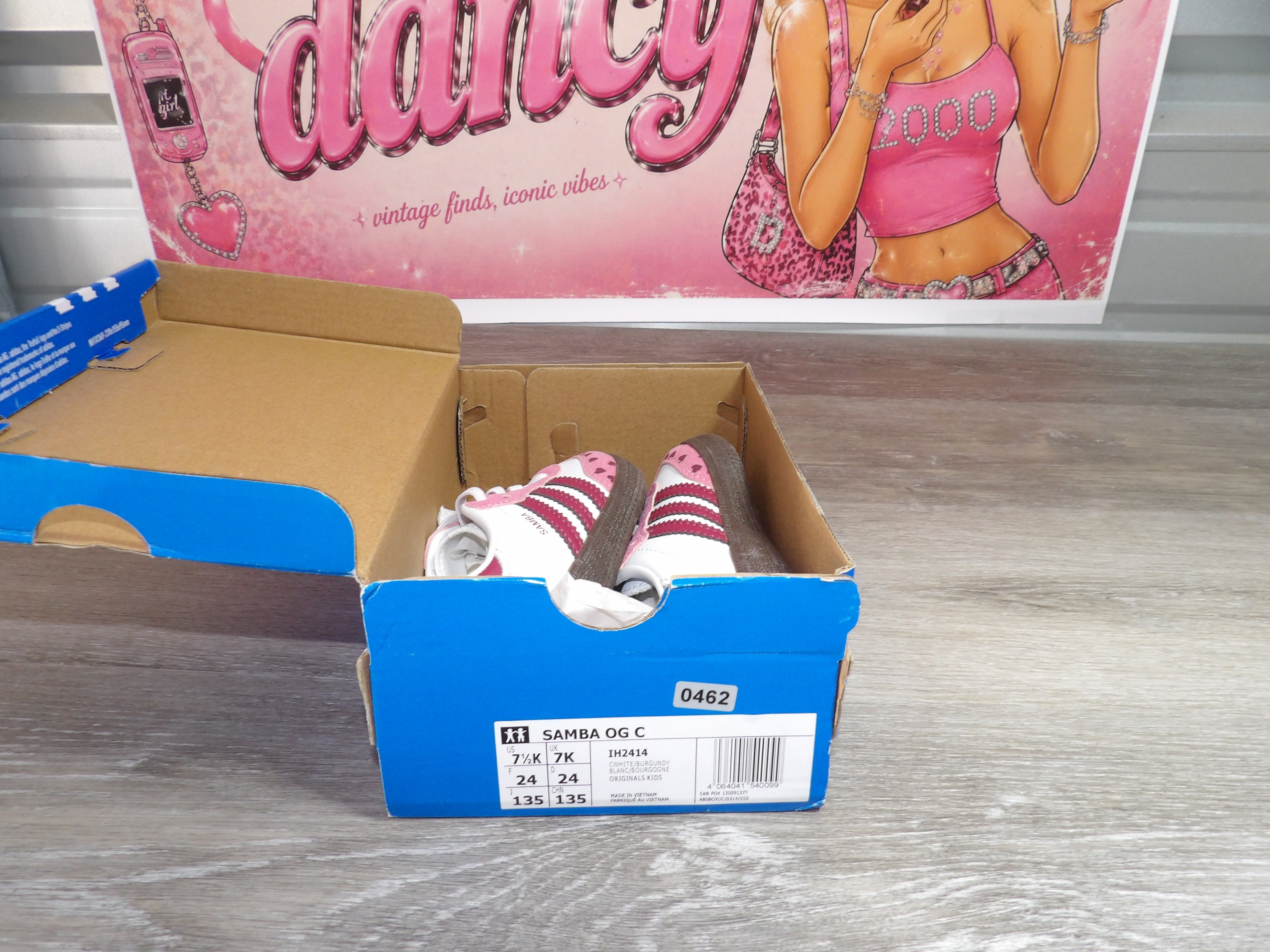 Adidas Samba OG C Kids' Sneakers – White/Pink/Burgundy/Hearts (Size 7.5K)