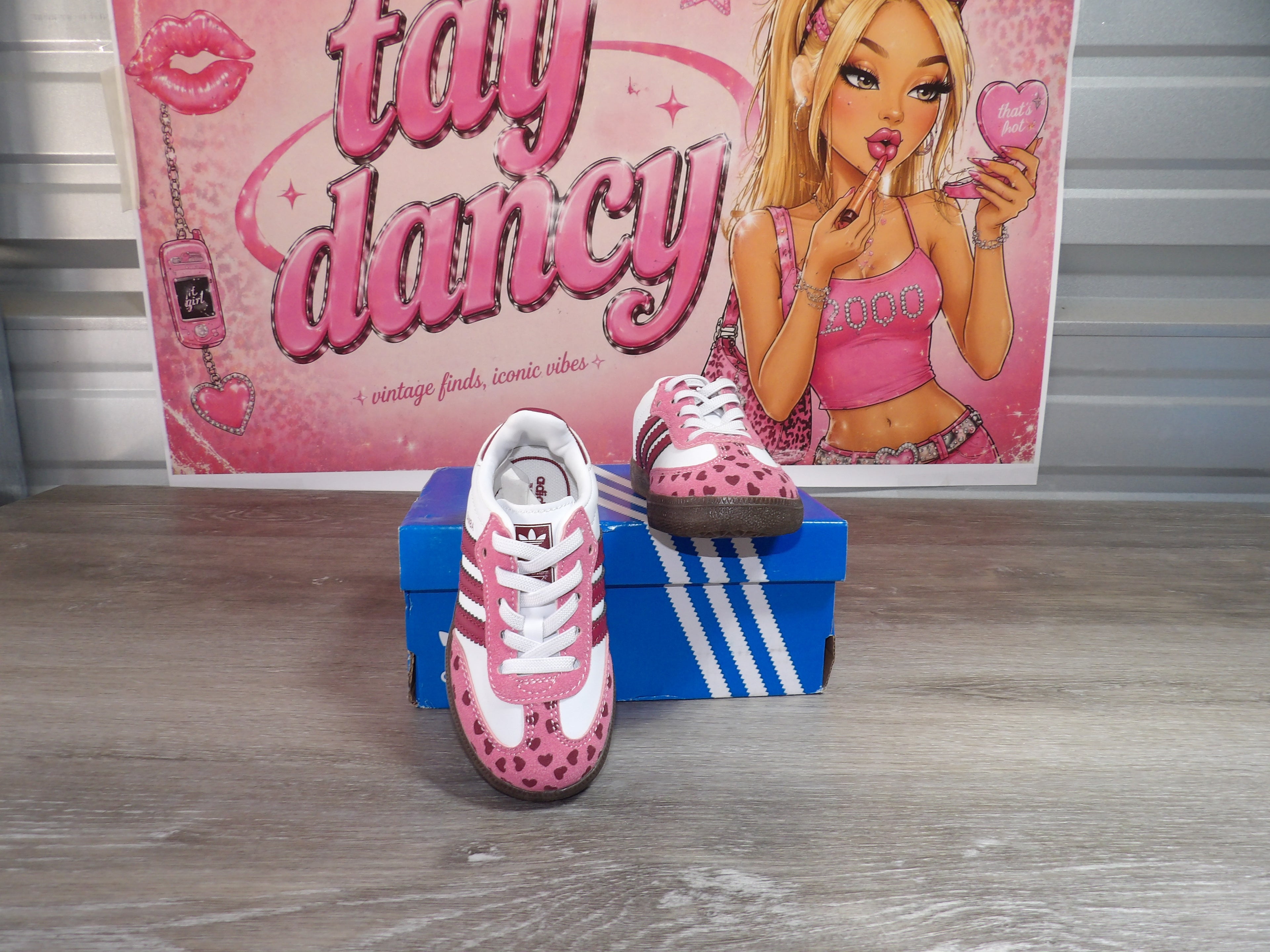 Adidas Samba OG C Kids' Sneakers – White/Pink/Burgundy/Hearts (Size 7.5K)
