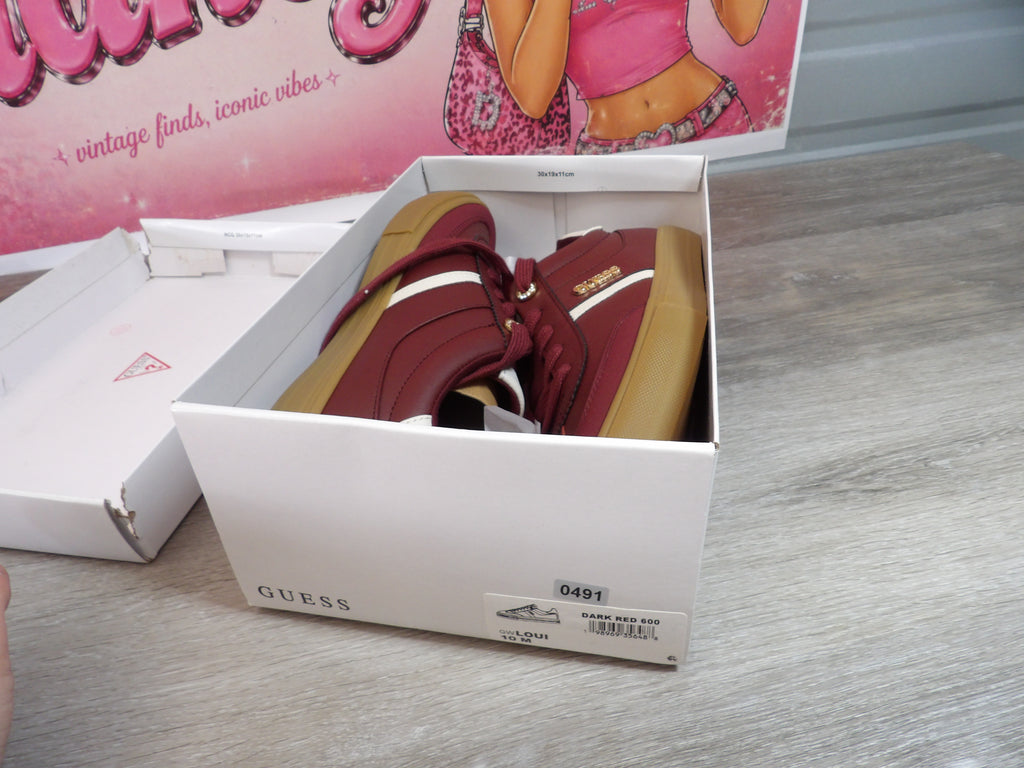 Guess Loui Lace-Up Sneakers – Dark Red (Size US 10)