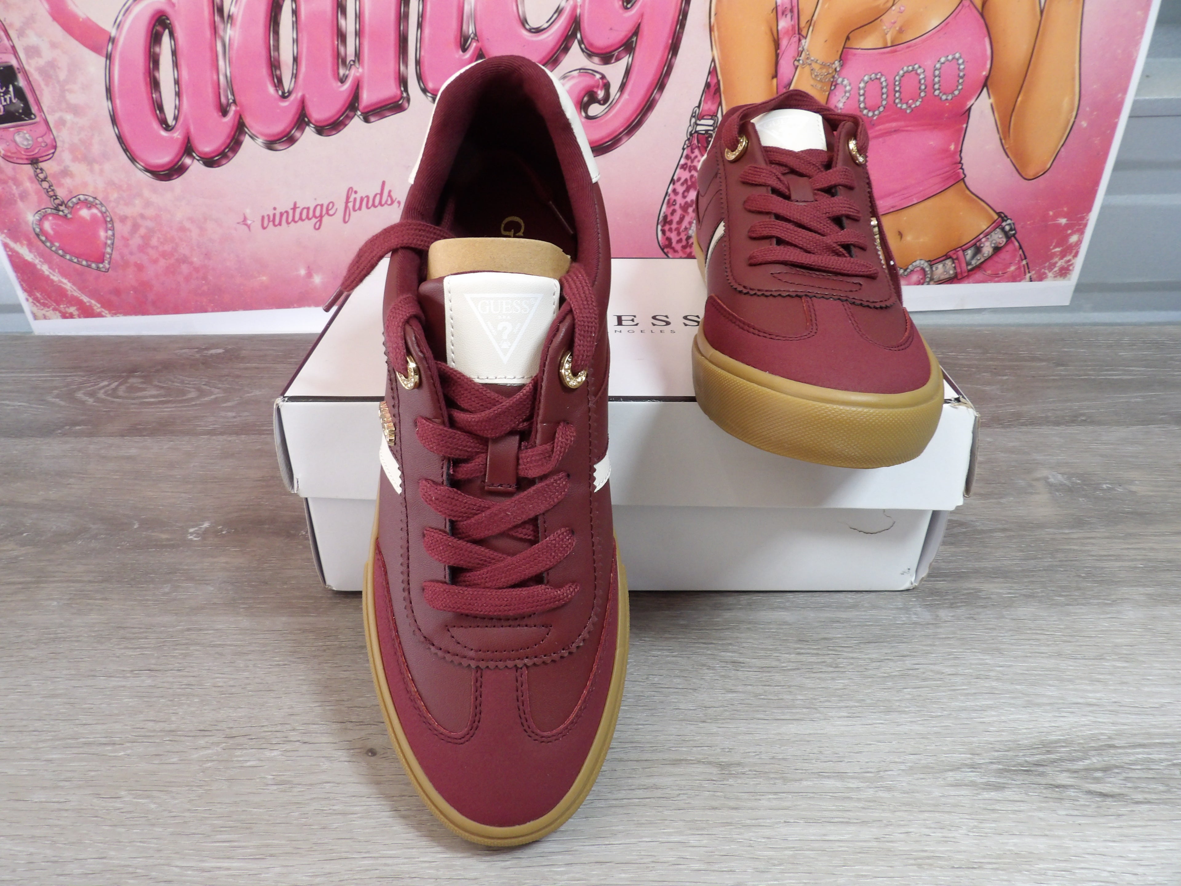 Guess Loui Lace-Up Sneakers – Dark Red (Size US 10)