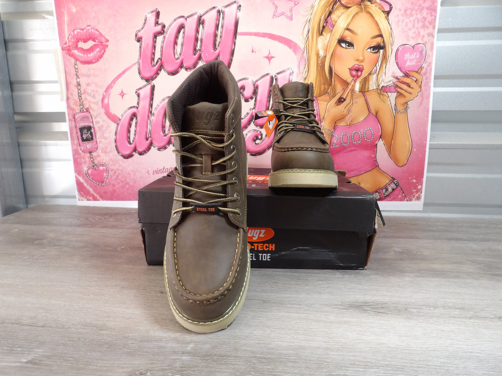 Lugz Men's Monterey Steel Toe Boots – Walnut (Size US 9.5)