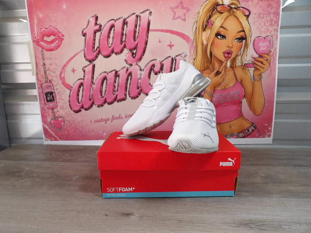 PUMA Riaze Prowl Mod Swirl Women's Sneakers – White/Silver (Size US 7.5)