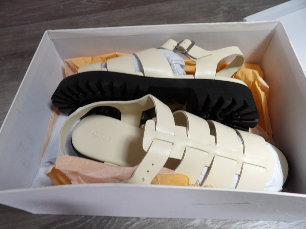 Quince Italian Leather Lug Sole Fisherman Sandals – Bone (Size US 9)