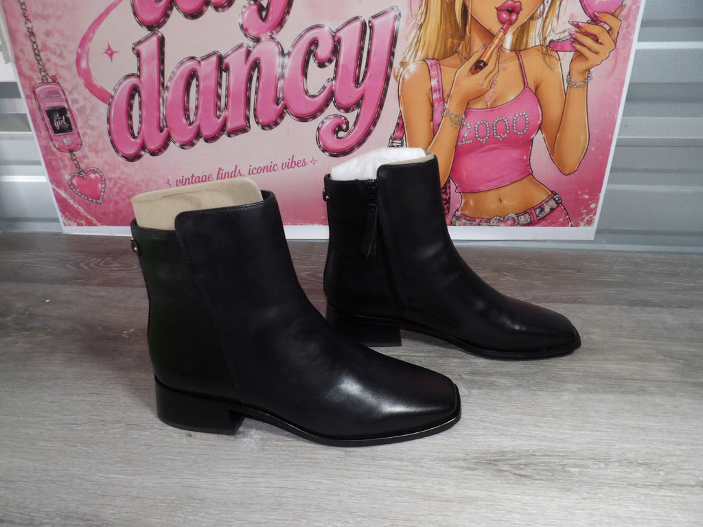 Sam Edelman Thatcher Black Leather Square Toe Ankle Boot – Black (Size US 10)