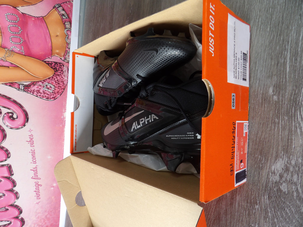 Nike Alpha Menace 4 Pro Football Cleats – Black/Silver (Size US 9)