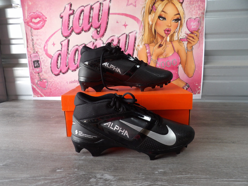 Nike Alpha Menace 4 Pro Football Cleats – Black/Silver (Size US 9)