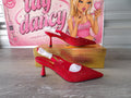 LOCERICH Rhinestone Slingback Kitten Heels – Red/Rhinestone (Size US 7.5)