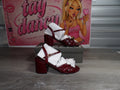Arezzo Red Leather Block Heel Sandals With Knotted Strap Design/Ankle Buckle – Burgundy (Size US 6.5)