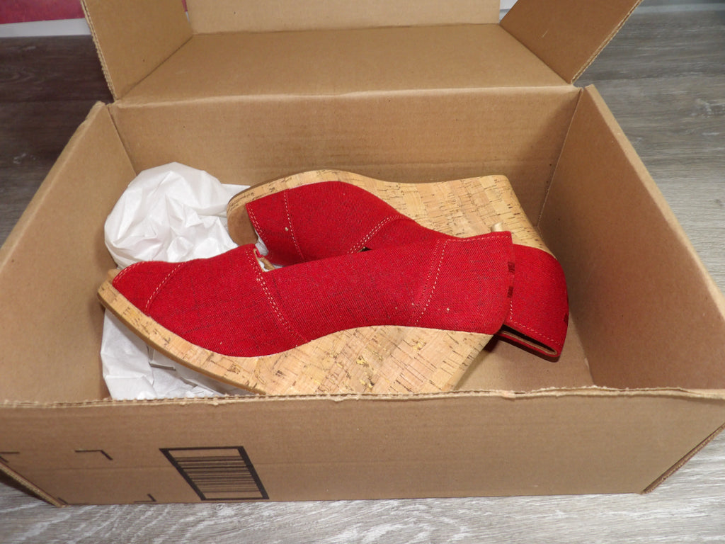TOMS Women's Classic Wedge Peep-Toe Sandals – Red (Size US 7)