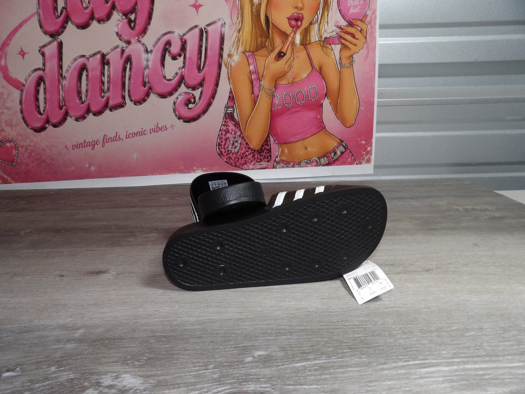 Adidas Classic Original Adilette Slides – Black/White (Size US 5)