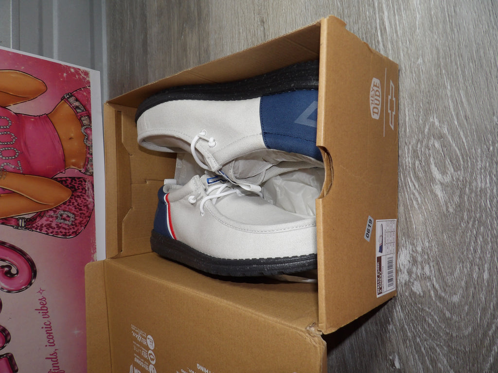 HeyDude Wally Funk X Chevy Shoes – Light Grey/Navy (Size US 11)