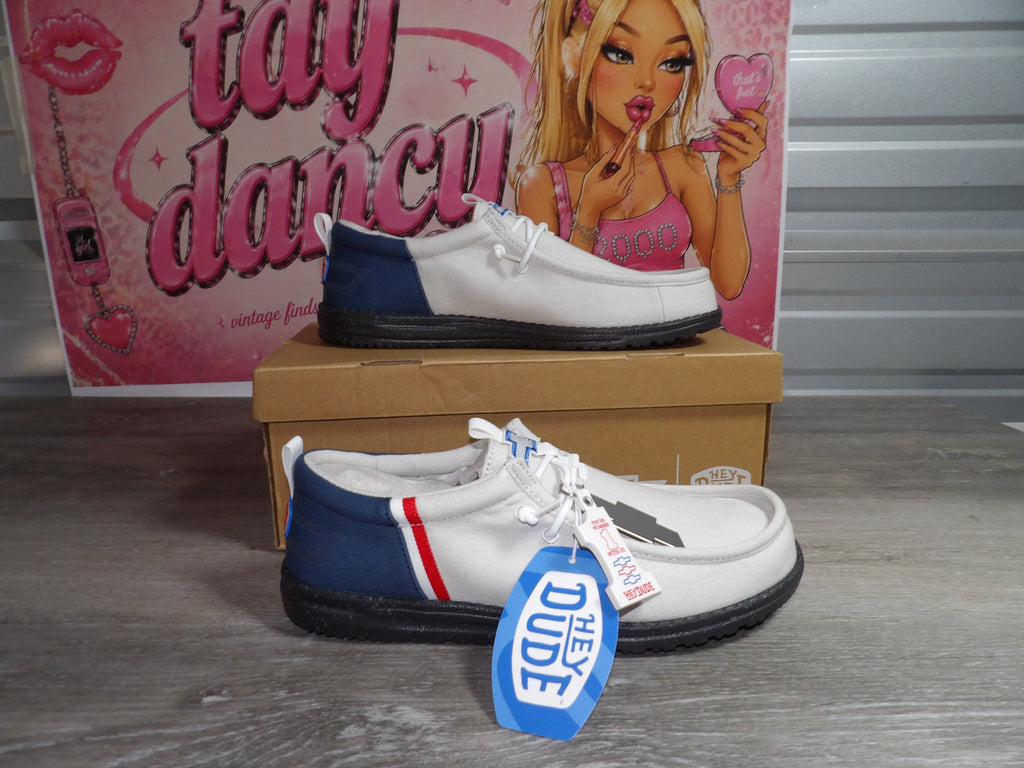 HeyDude Wally Funk X Chevy Shoes – Light Grey/Navy (Size US 11)