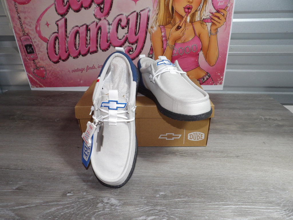 HeyDude Wally Funk X Chevy Shoes – Light Grey/Navy (Size US 11)