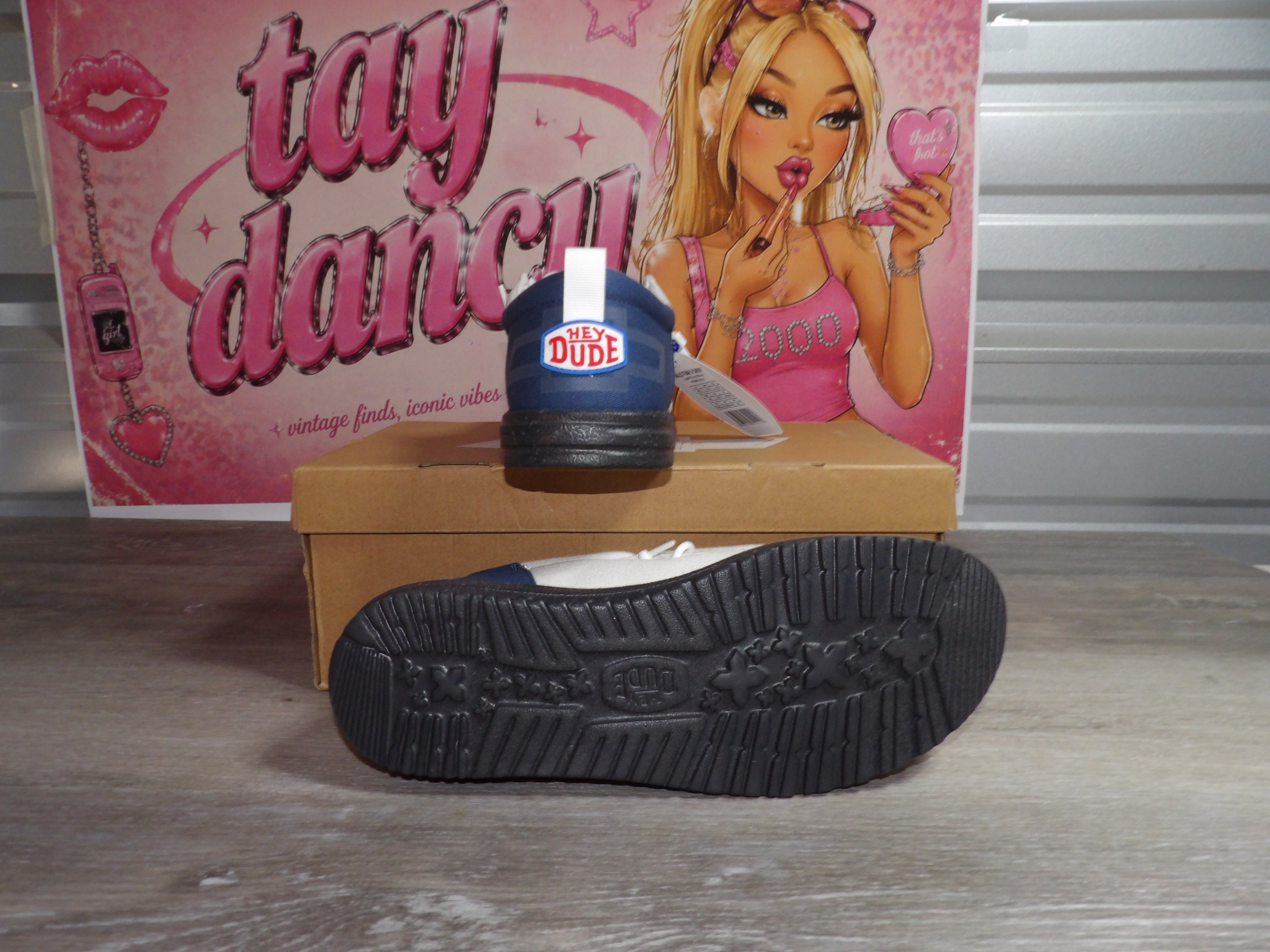 HeyDude Wally Funk X Chevy Shoes – Light Grey/Navy (Size US 11)