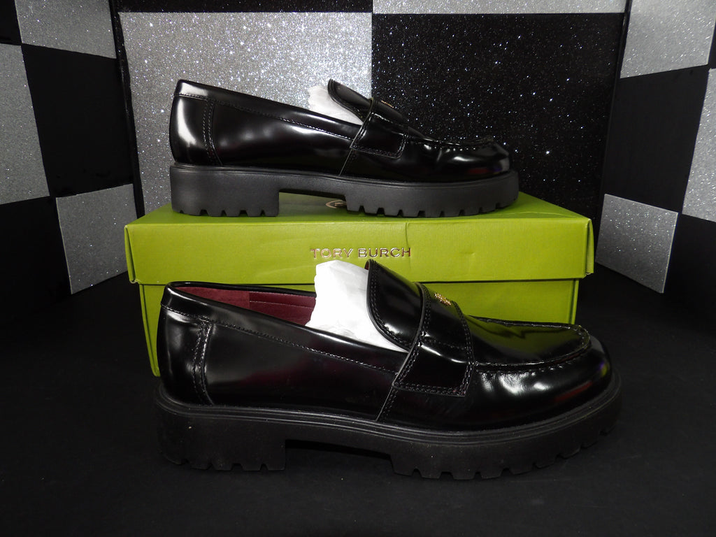 Tory Burch Classic Lug Sole Penny Loafers- Black (US 9W)
