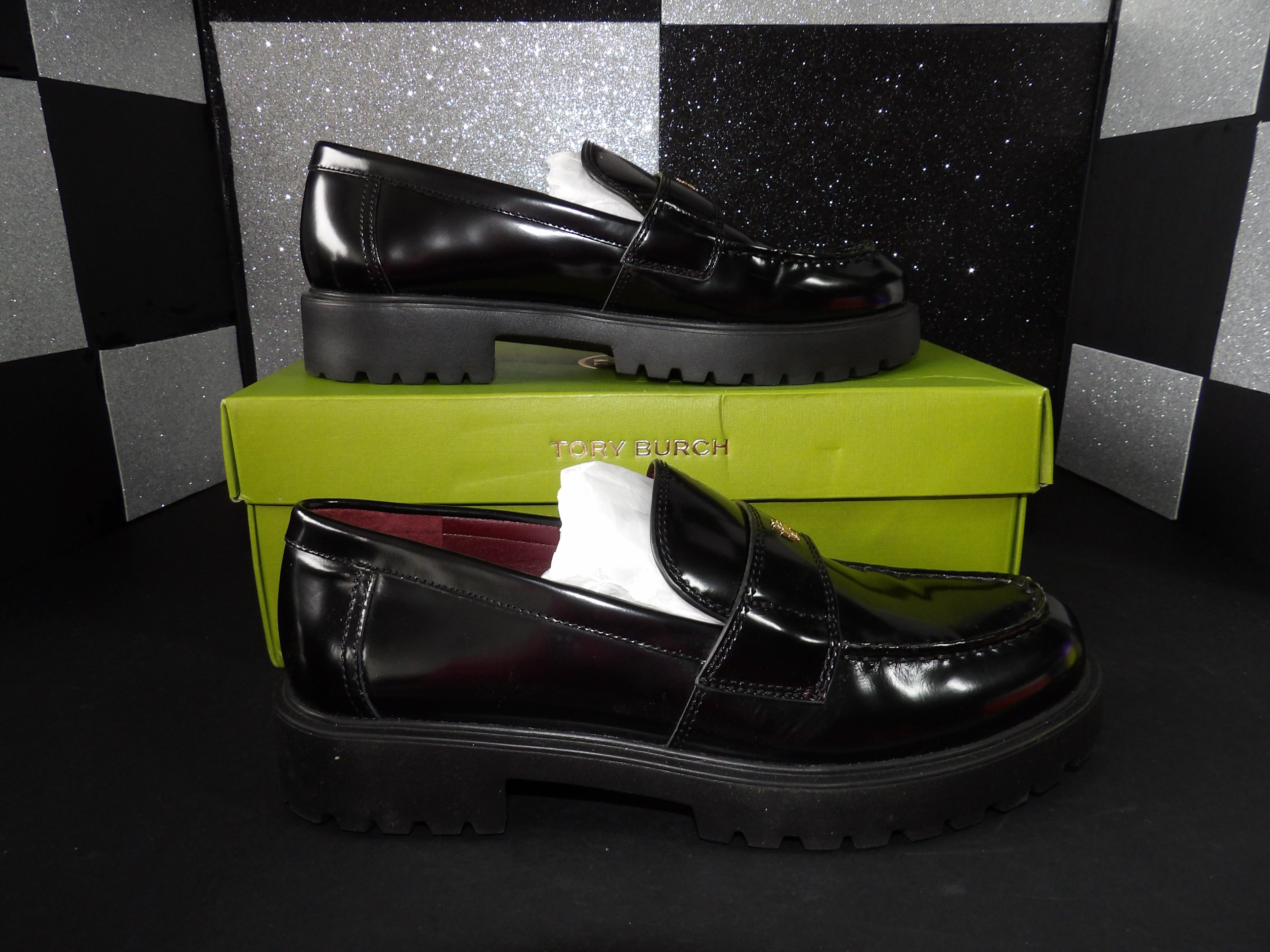 Tory Burch Classic Lug Sole Penny Loafers- Black (US 9W)