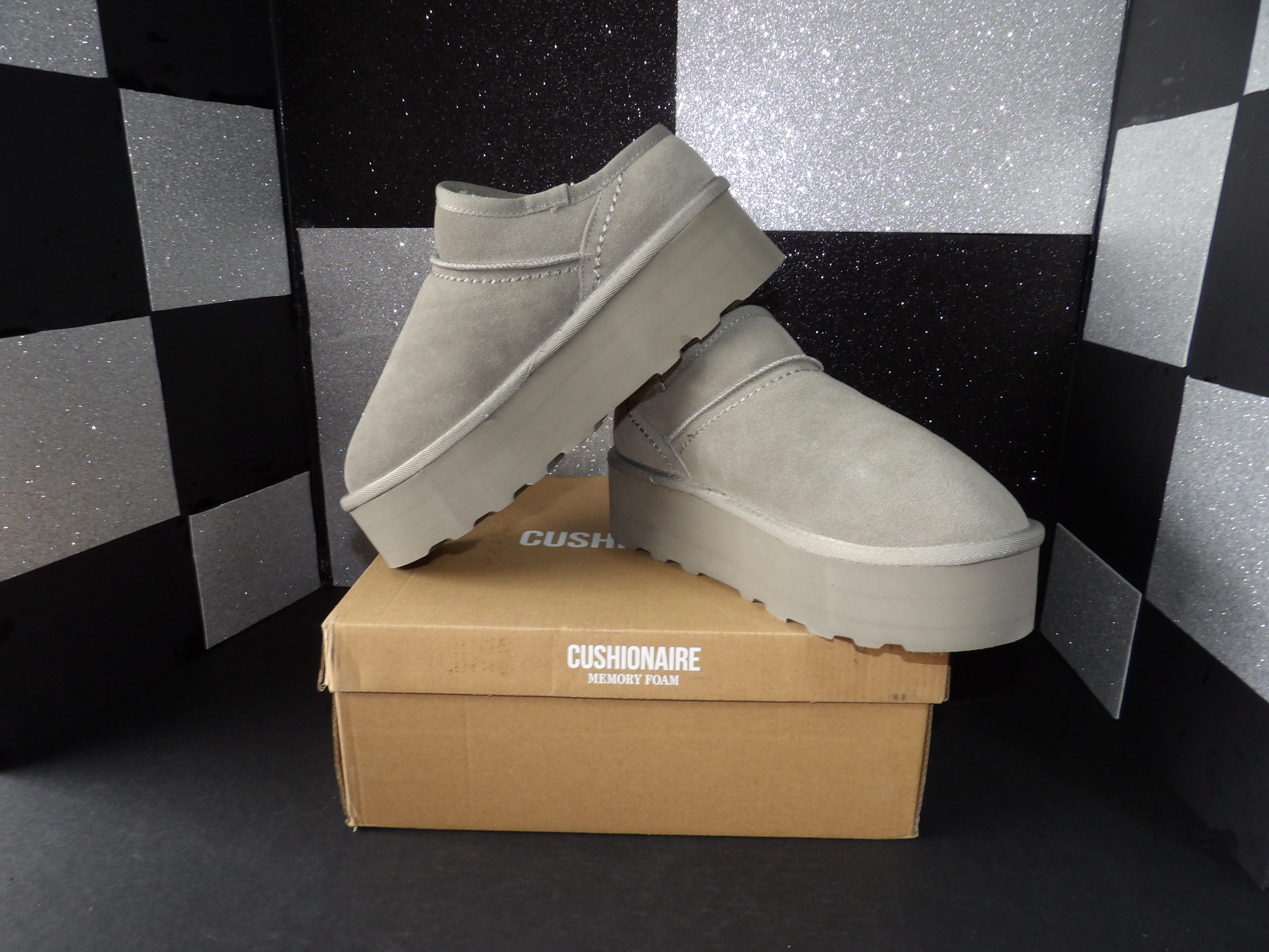 Cushionaire Luna Platform Mini Boots- Grey (US 8.5M 10W)