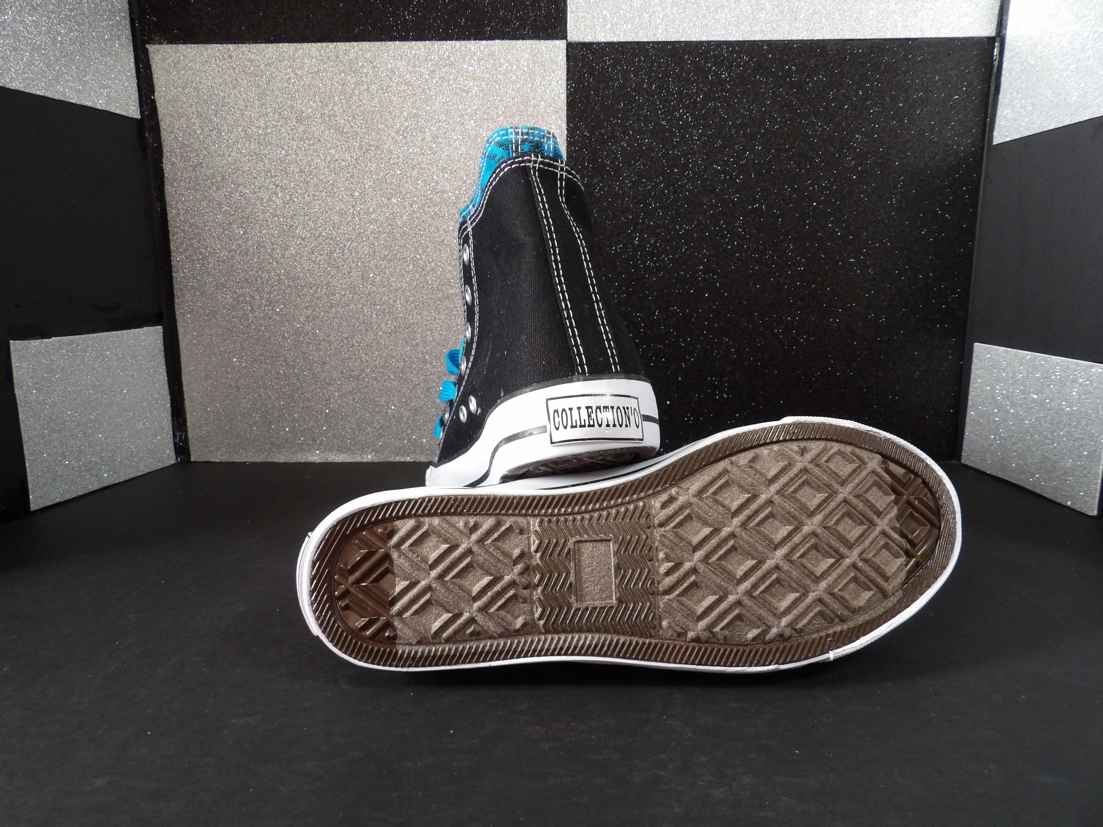 Collectio'O H-6051 High-Top Sneakers – Black/Turquoise (Size US 7)