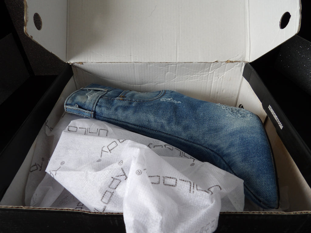 Untilady Women's Distressed Denim Stiletto Ankle Boots - (Size US Women's 8)