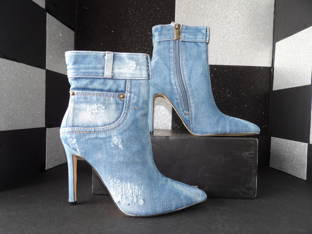 Untilady Women's Distressed Denim Stiletto Ankle Boots - (Size US Women's 8)