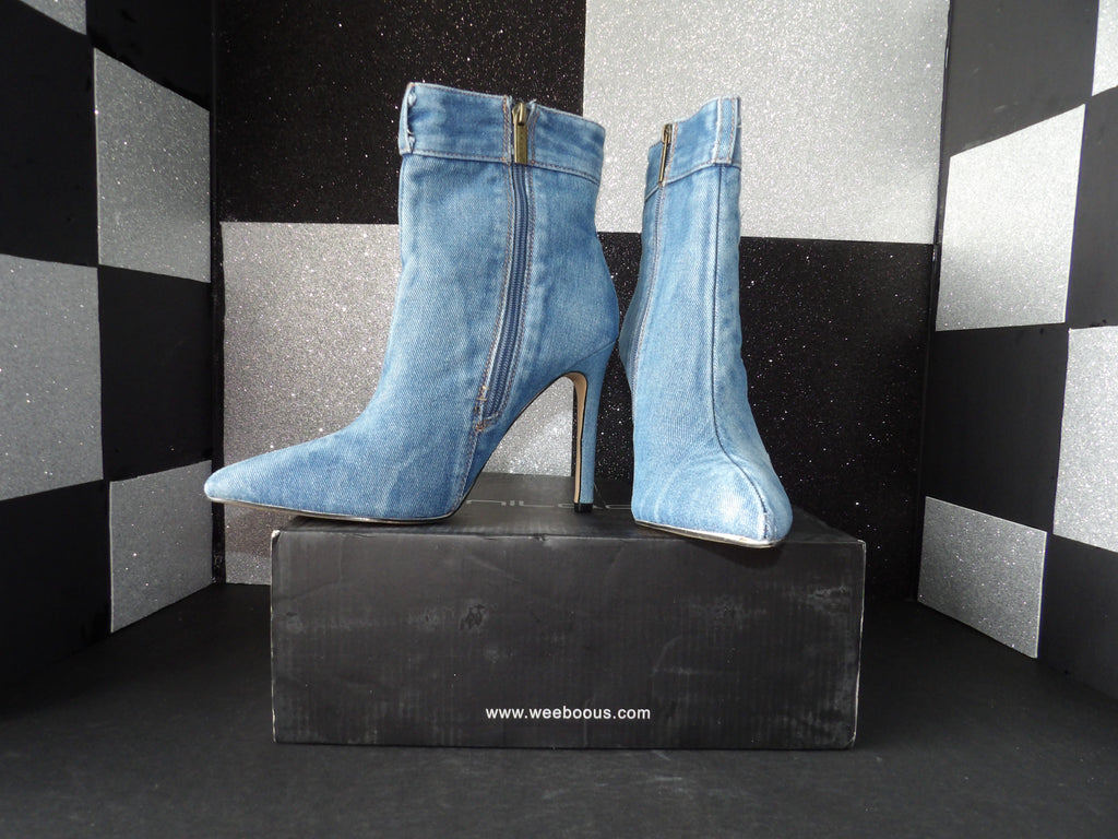 Untilady Women's Distressed Denim Stiletto Ankle Boots - (Size US Women's 8)