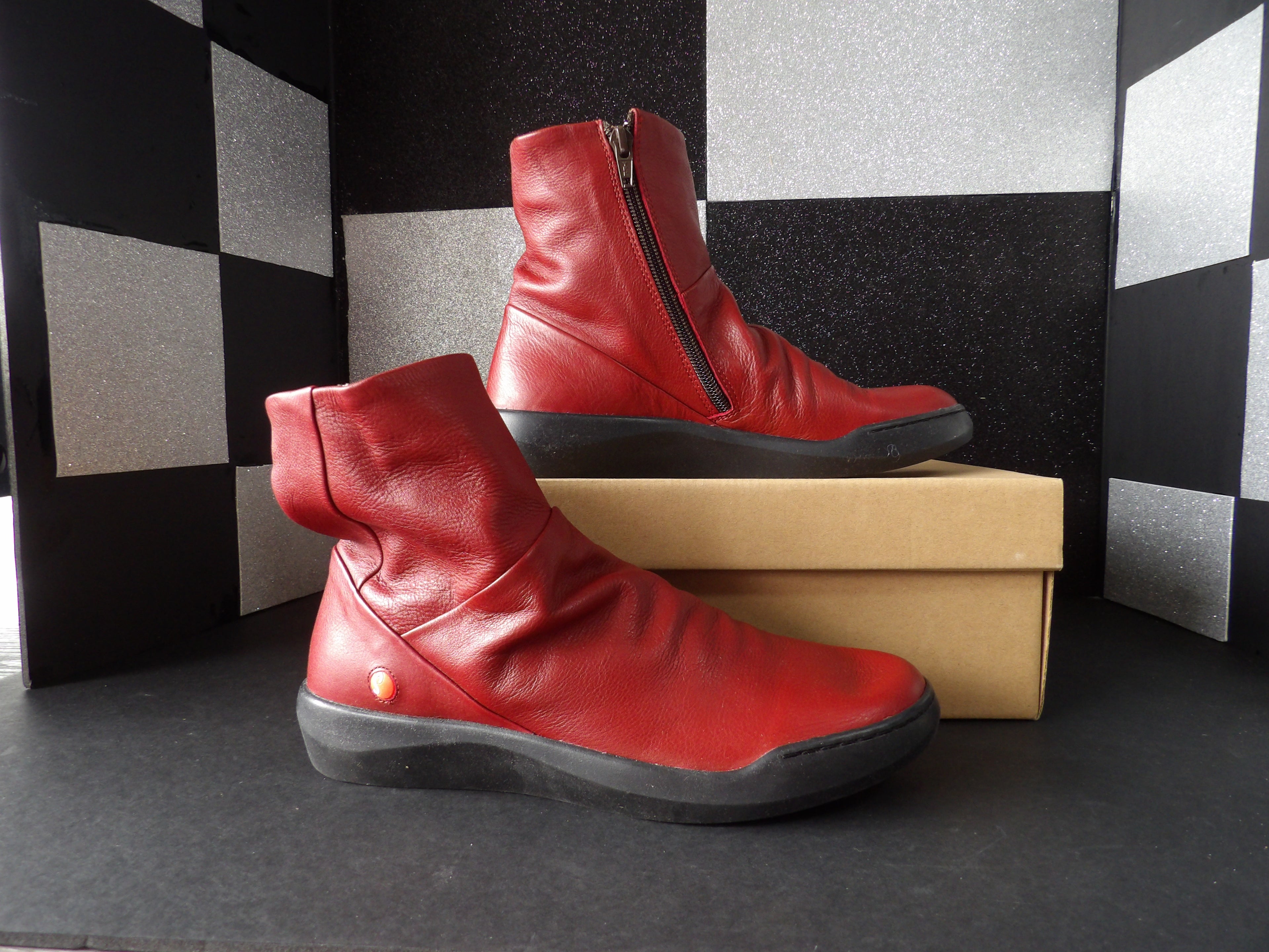 Softinos BLER550SOF Leather Zip-Up Ankle Boots - Red (Size US Women's 7.5)