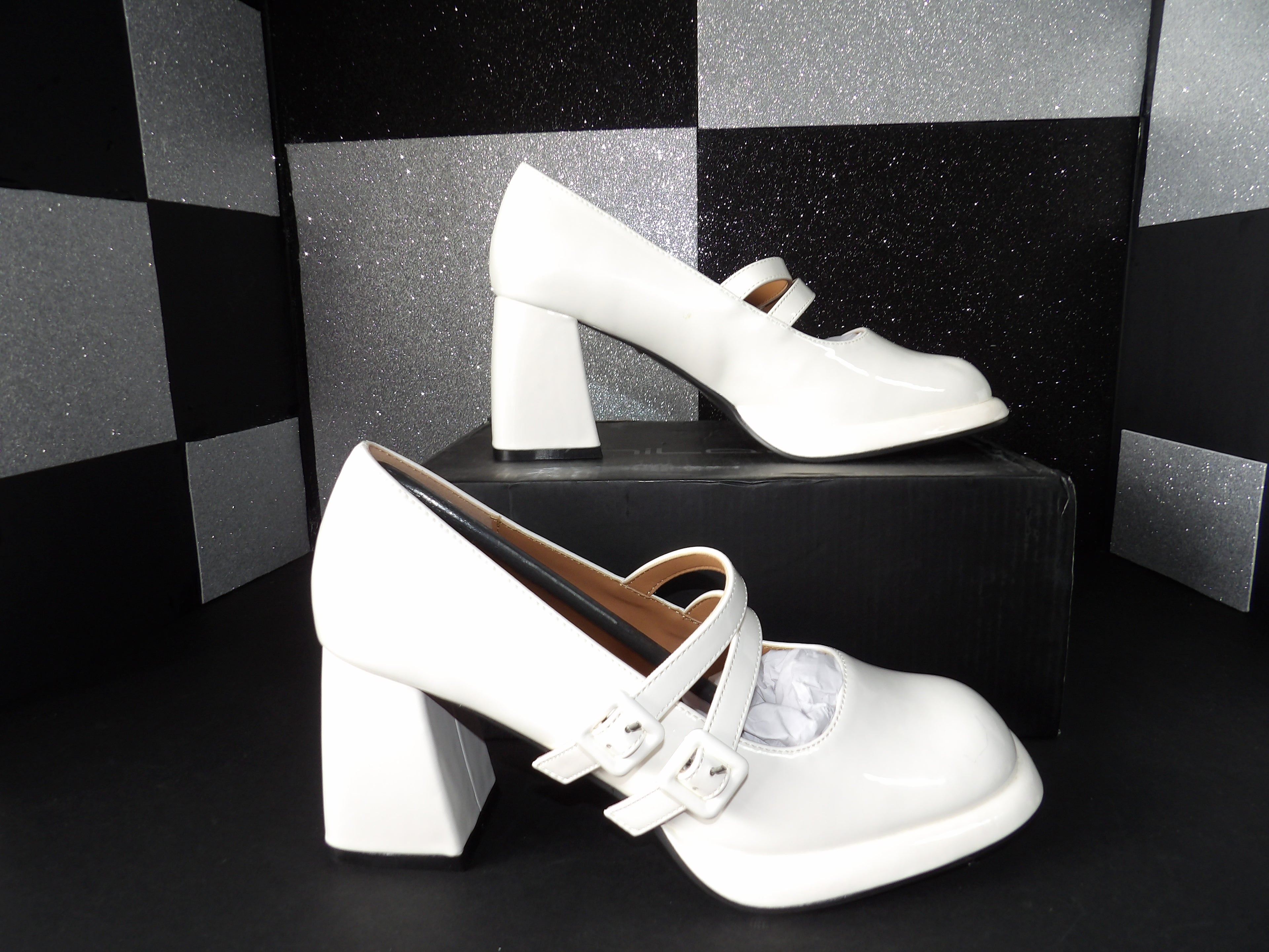 Untilady PRINCESS-10 Mary Jane Block Heel Pumps - White (Size US Women's 8)