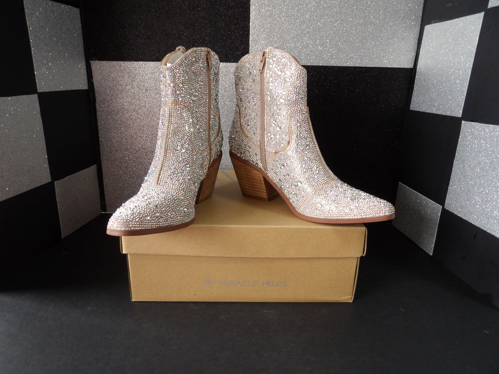 MI.IM Angel Rhinestone Western Ankle Boots – Silver Crystal (Size US Women's 7.5)
