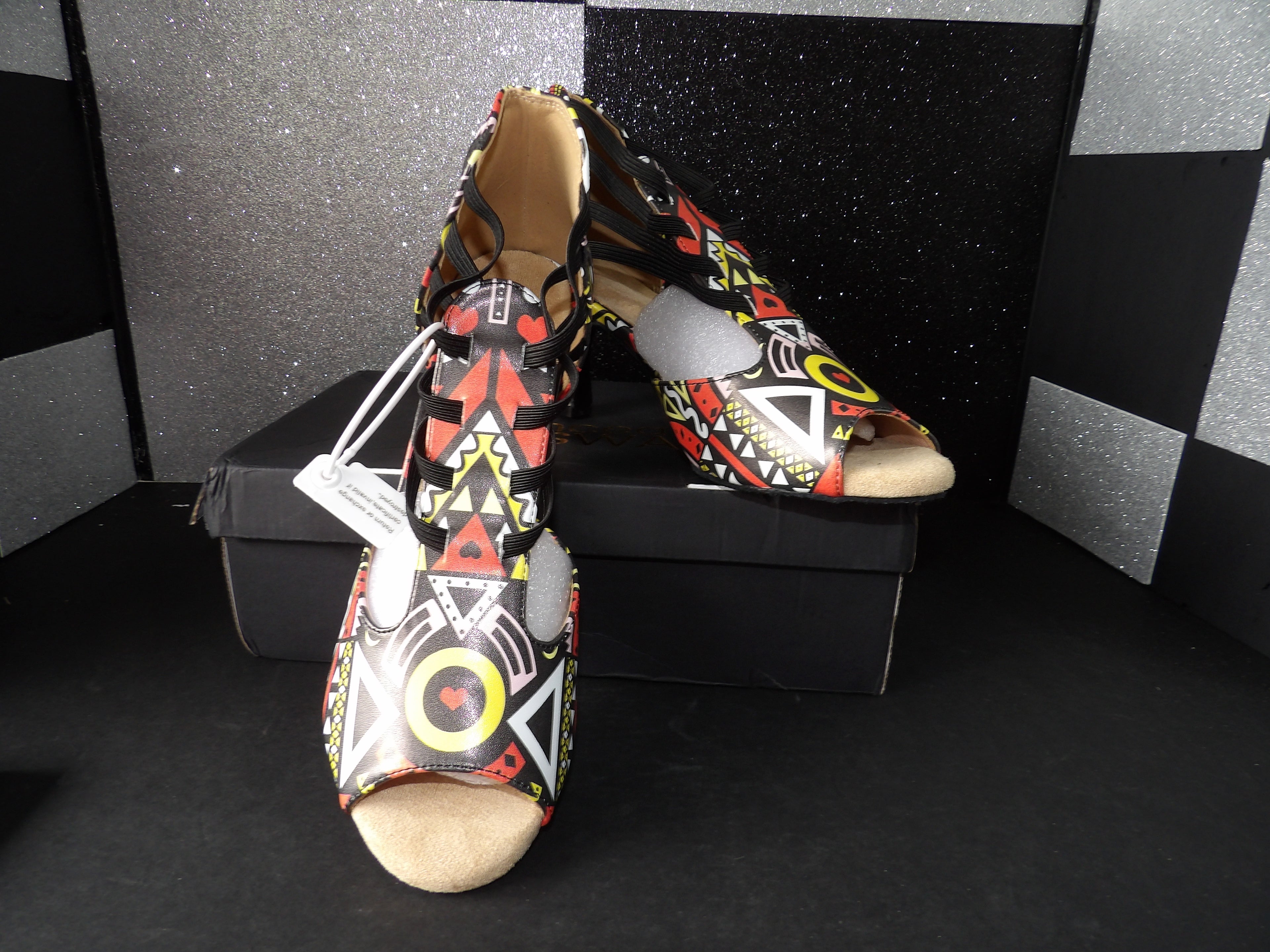 DANCE AND SWAY Heel- Black, Red, Yellow (US 9.5W)
