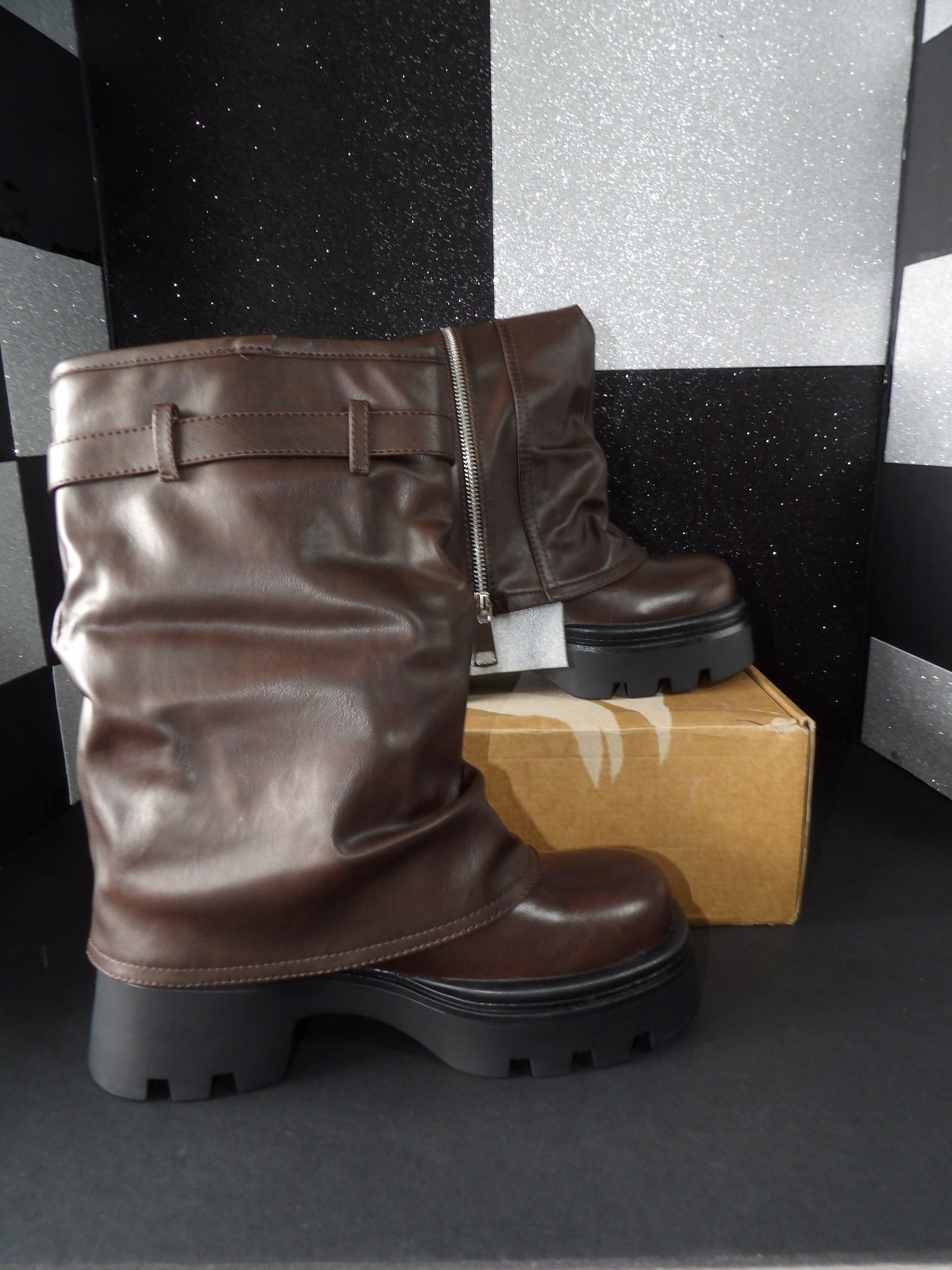 Mid-Calf Lug Sole Dress Boots - Brown (Size US Women's 7)