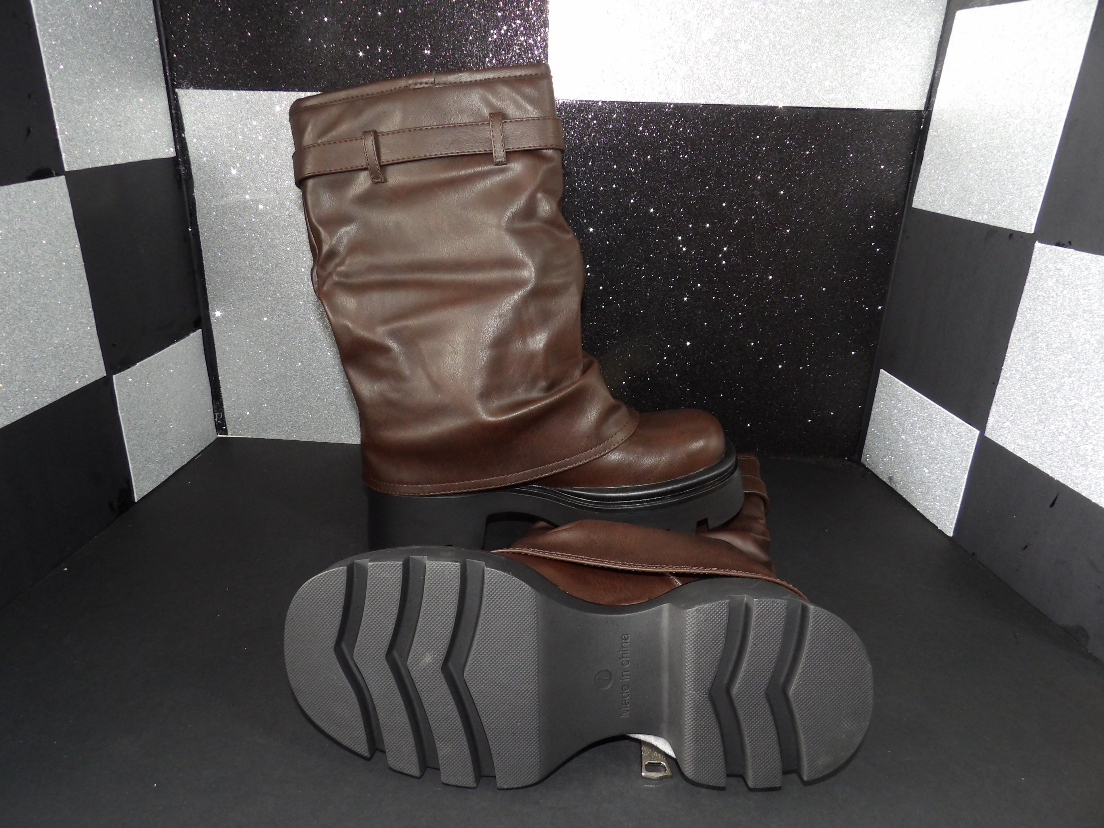 Mid-Calf Lug Sole Dress Boots - Brown (Size US Women's 7)