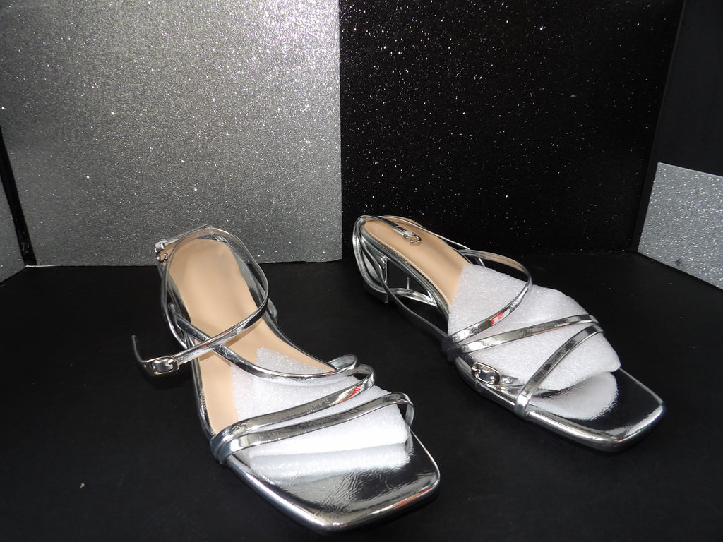Strappy Block Heel Sandals - Metallic Silver (Size US Women's 10)