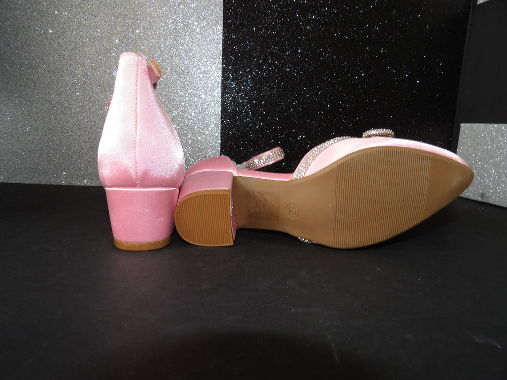 Laura Mosa Girls Dress Heels - Pink Rhinestone Bow (Size US Girls 12)