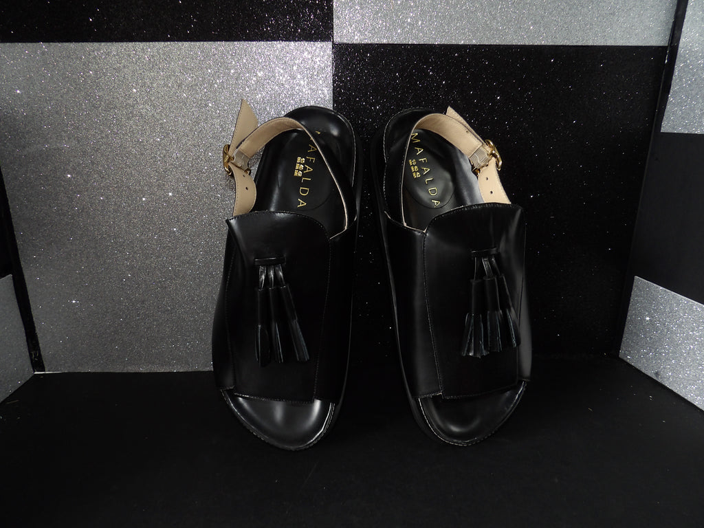 Mafalda Rita Tassel Leather Sandals - Black (Size US Women's 11, EU 42)