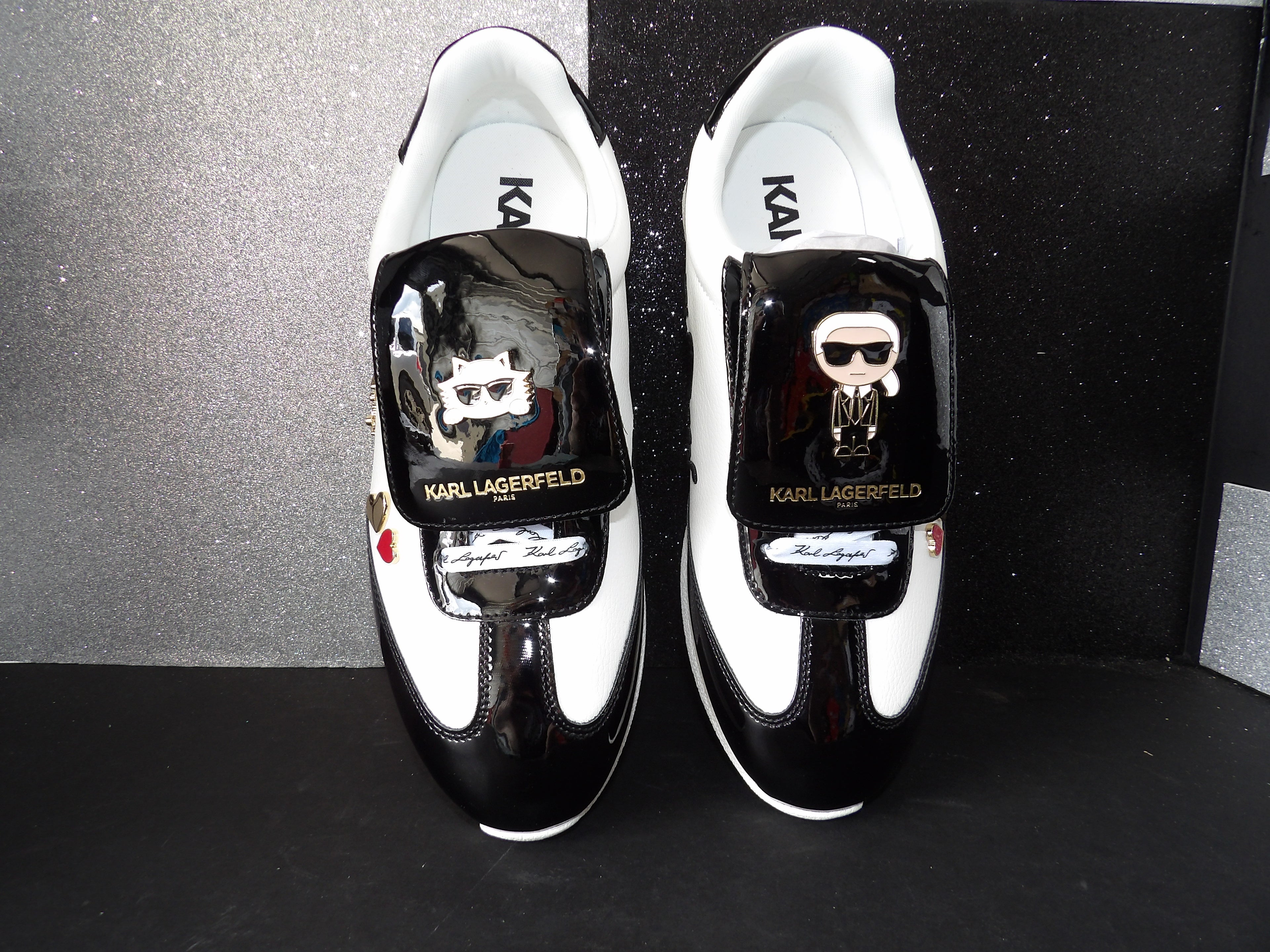 Karl Lagerfeld Minbia Pins Lace-Up Sneakers - Black/White (Size US Women's 10)