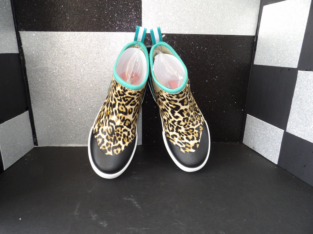 Bashdash Leopard Print Waterproof Ankle Deck Boots - Leopard/Turquoise (Size US Women's 10)