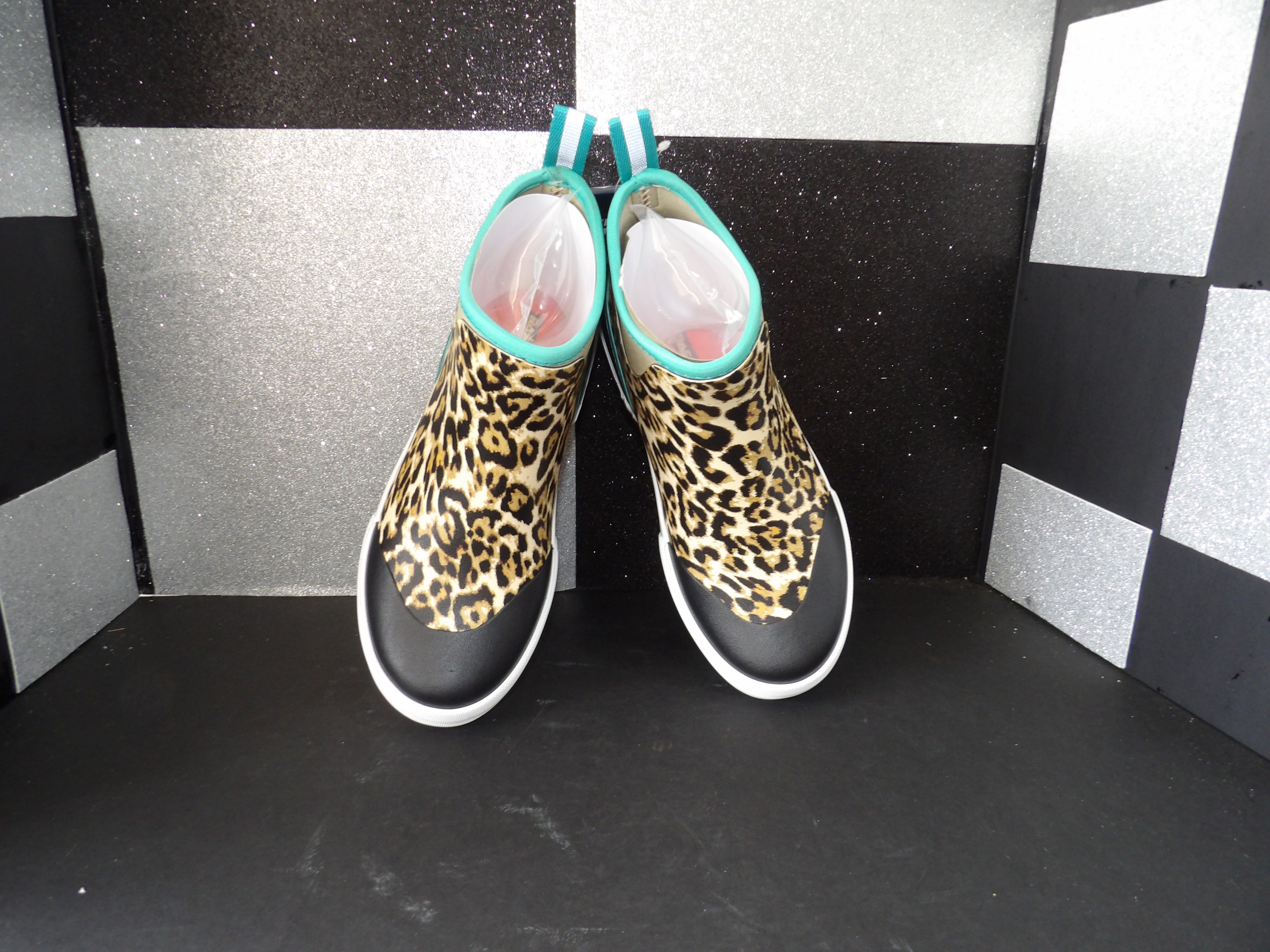 Bashdash Leopard Print Waterproof Ankle Deck Boots - Leopard/Turquoise (Size US Women's 10)