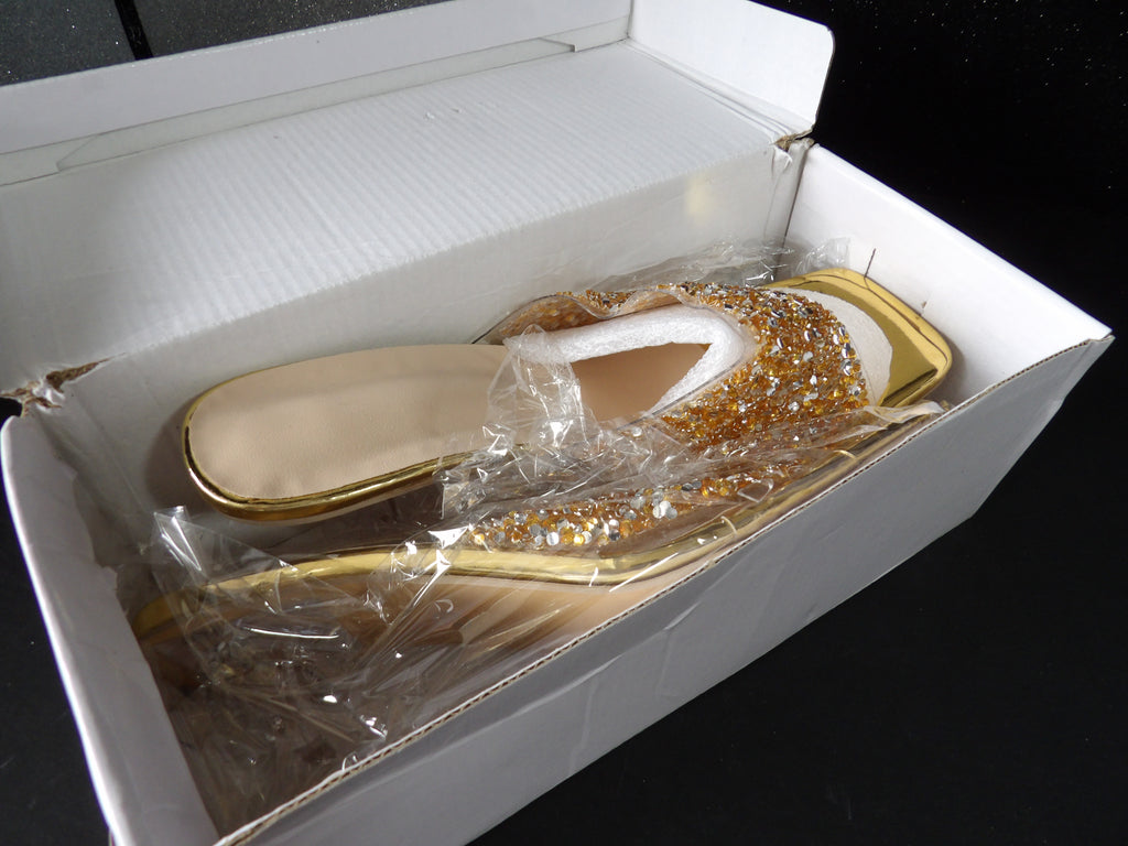 Rhinestone Slide Heels - Gold (Size US Women's 7.5, EU 38)