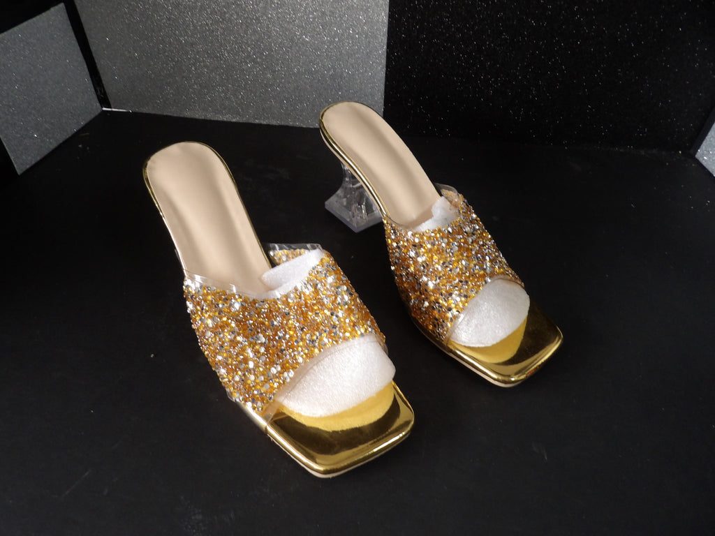 Rhinestone Slide Heels - Gold (Size US Women's 7.5, EU 38)