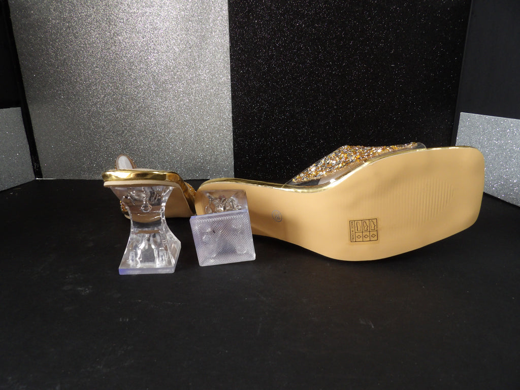 Rhinestone Slide Heels - Gold (Size US Women's 7.5, EU 38)