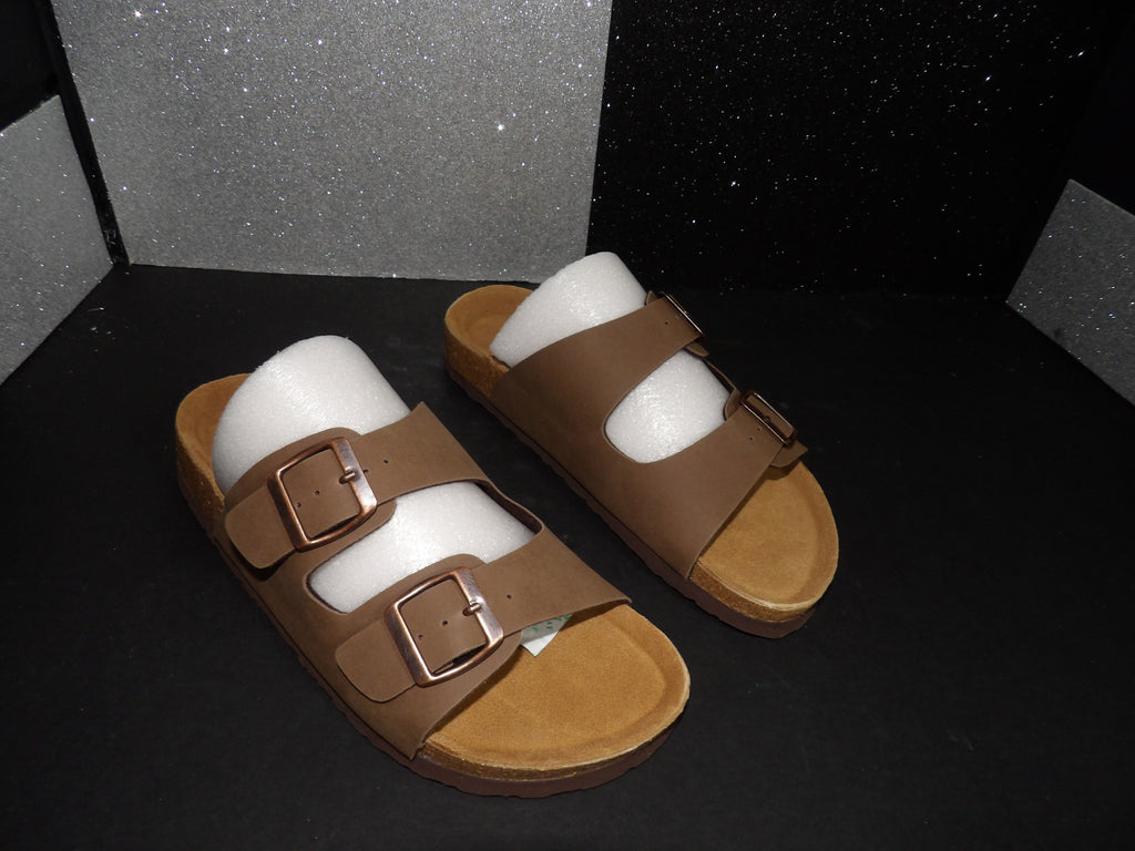 CUSHIONAIRE Lane Double Buckle Footbed Sandals - Brown (Size US Women's 8)
