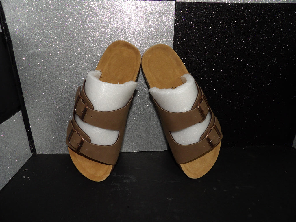 CUSHIONAIRE Lane Double Buckle Footbed Sandals - Brown (Size US Women's 8)