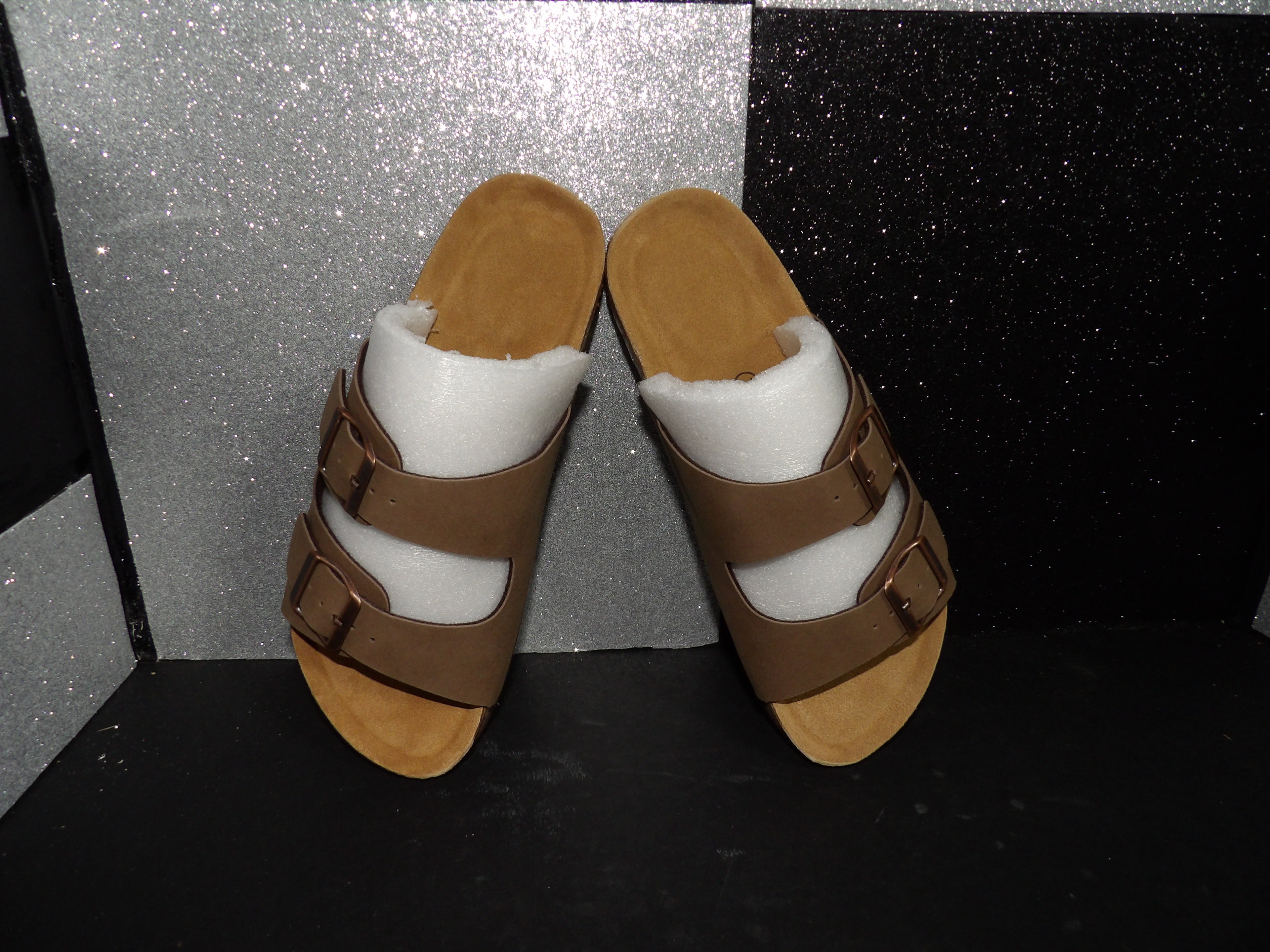 CUSHIONAIRE Lane Double Buckle Footbed Sandals - Brown (Size US Women's 8)